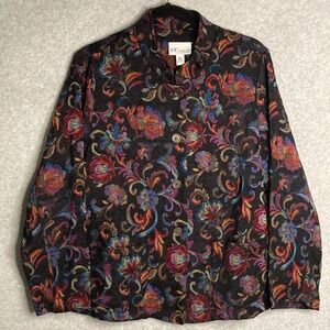 Vintage Floral Tapestry‎ Jacket PL Dark Floral Button Front Blazer Petite Boho